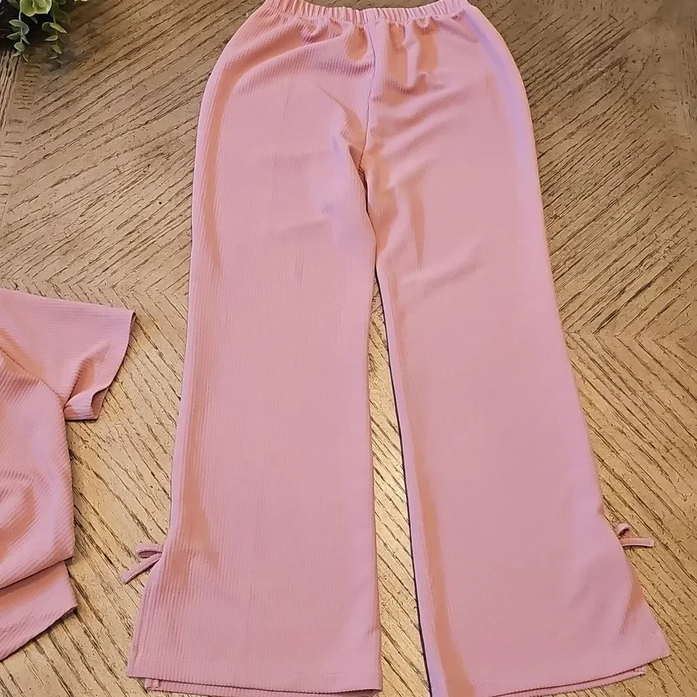 Pink Two-Piece Loungewear Set with Front Ruched Top Size S 6/7 New Never Worn